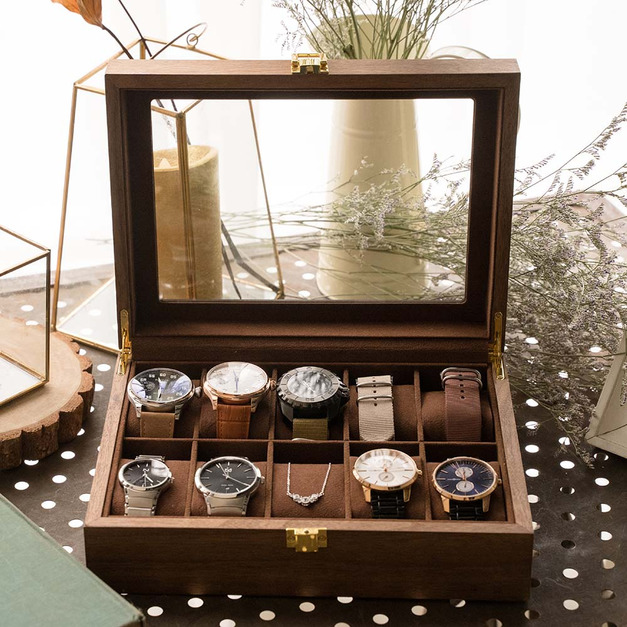 褐木紋手錶收藏盒(木盒12) 10入