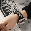 皮革餅乾色拼帆布千鳥紋 Apple watch錶帶_4