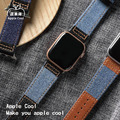 時尚牛仔布真皮 Apple Watch錶帶 Ultra S8 S7 S6 S5 SE SE2_5