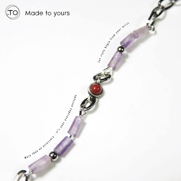 ｜紫霞映陽-紅瑪瑙手鍊｜原創手作 天然石 純銀 鈦鋼手鍊