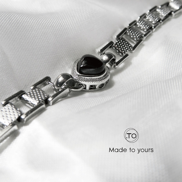 ｜黑耀之心-彩虹黑耀石｜ 原創手作 天然石 純銀 鈦鋼手鍊