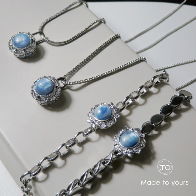 ｜深海波濤-藍晶石｜ 原創手作 天然石 鈦鋼飾品