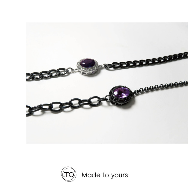｜沉月魔咒-紫水晶｜ 原創手作 天然石 鈦鋼飾品