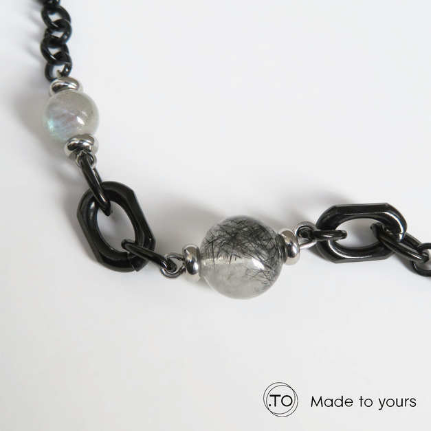 ｜浮光信印 黑髮晶&月光石｜ 原創手作 天然石  鈦鋼飾品 手鍊