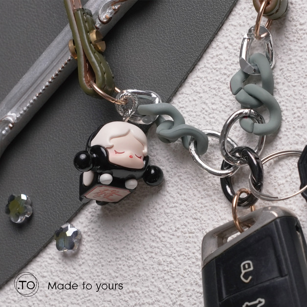 真皮手機掛繩｜sp麻上發財｜泡泡瑪特 正版萌粒 POP BEAN 手作手機鏈條掛繩背帶