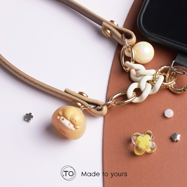 真皮手機掛繩｜DIMOO小籠包｜泡泡瑪特 正版萌粒 POP BEAN 手作手機鏈條掛繩背帶