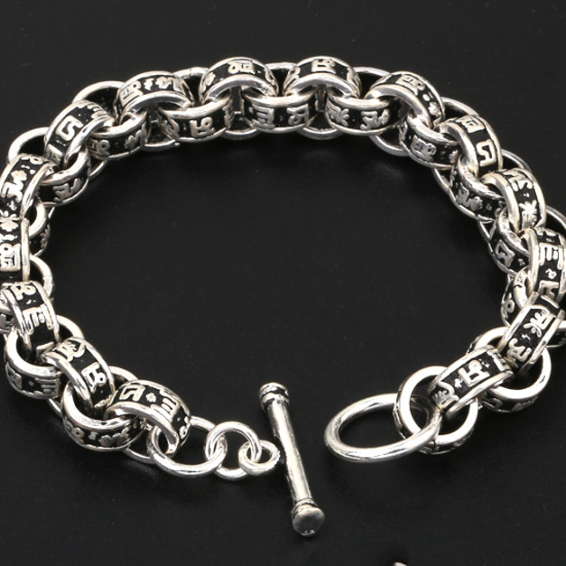 925純銀時尚六字箴言OT扣手鏈