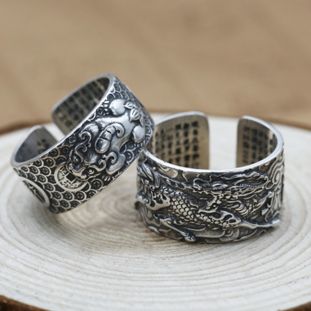 990足銀 貔貅麒麟心經戒指