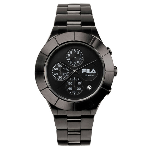 【FILA 斐樂】經典風格三眼鋼帶腕錶-個性黑/38-006-004/台灣總代理公司貨享半年保固