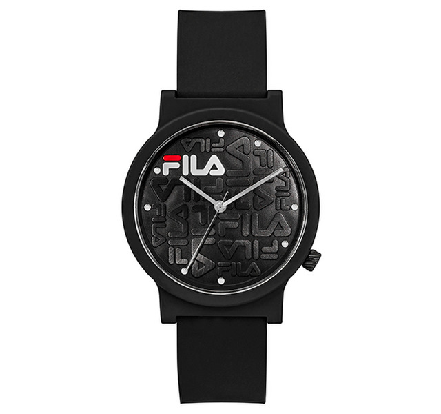 【FILA 斐樂】浮雕LOGO造型錶面時尚腕錶-個性黑/38-320-001/台灣總代理公司貨享一年保固