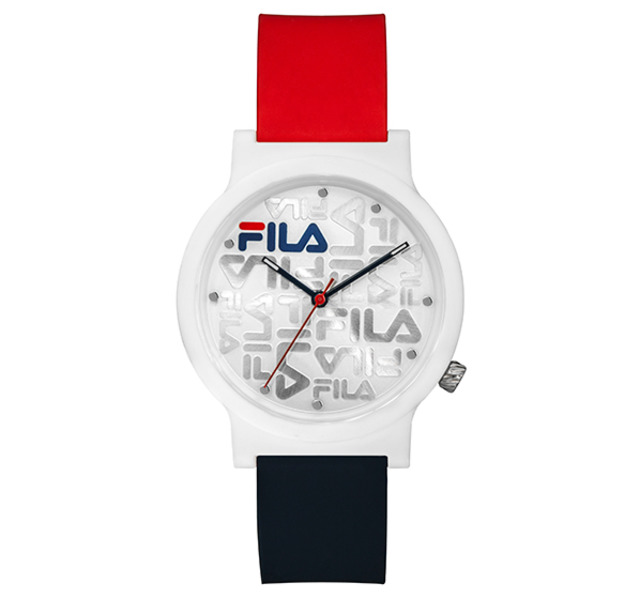 【FILA 斐樂】浮雕LOGO造型錶面時尚腕錶-經典紅藍/38-320-002/台灣總代理公司貨享一年保固