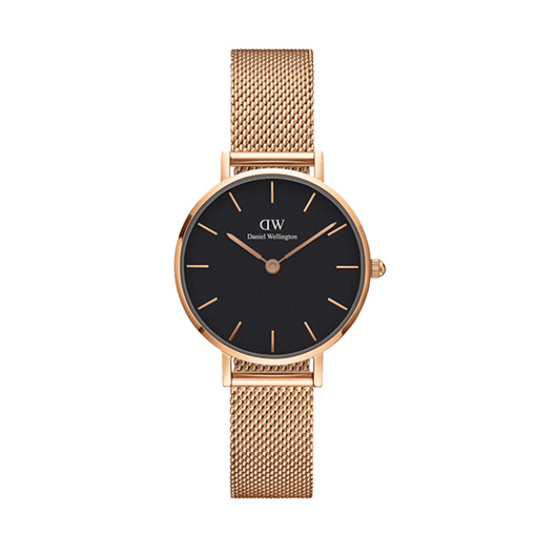 【Daniel Wellington】PETITE瑞典時尚品牌經典簡約米蘭腕錶-玫瑰金x黑-28mm/DW00100217/原廠公司貨一年保固