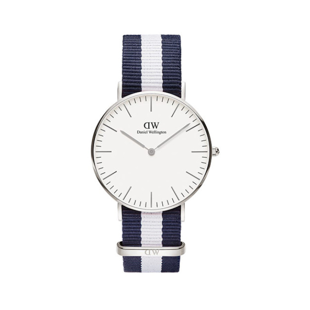 【Daniel Wellington】CLASSIC瑞典時尚品牌經典簡約尼龍腕錶-藍白x銀-40mm/DW00100018/原廠公司貨三個月保固