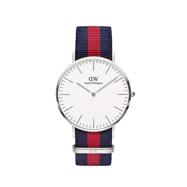 【Daniel Wellington】CLASSIC瑞典時尚品牌經典簡約尼龍腕錶-藍紅x銀-40mm/DW00100015/原廠公司貨兩年保固