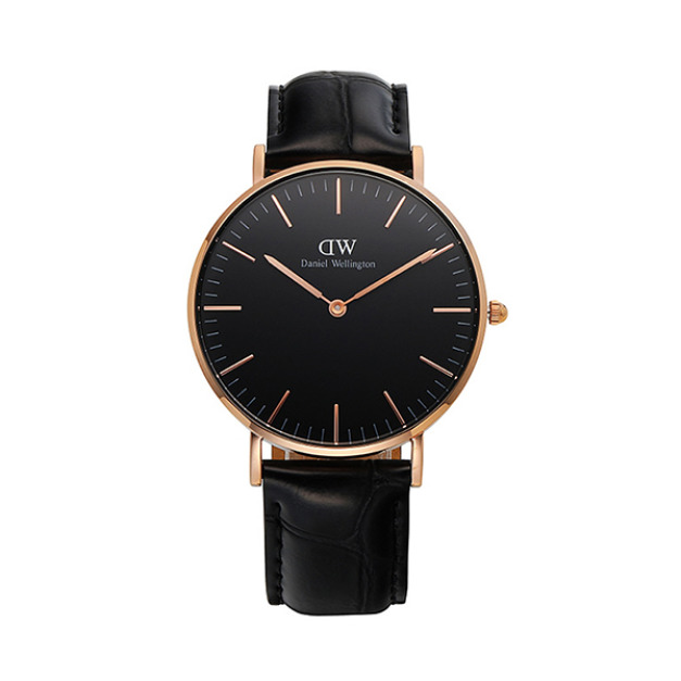 【Daniel Wellington】CLASSIC瑞典時尚品牌經典簡約真皮腕錶-極致黑x玫金-36mm/DW00100141/原廠公司貨一年保固