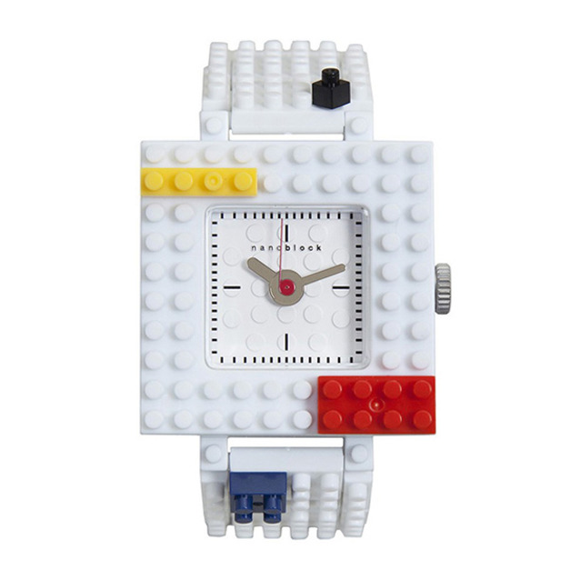【nanoblock】方框系列樂高積木錶-白/NSQ-01/台灣總代理公司貨享三個月保固