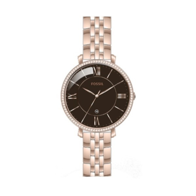 【Fossil】Jacqueline奢華羅馬時標晶鑽鋼帶腕錶-黑玫金/ES4723/台灣總代理公司貨享兩年保固