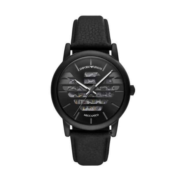 【Emporio Armani】Luigi老鷹展翅壓紋縷空機械腕錶-神秘黑/AR60032/台灣總代理公司貨享兩年保固