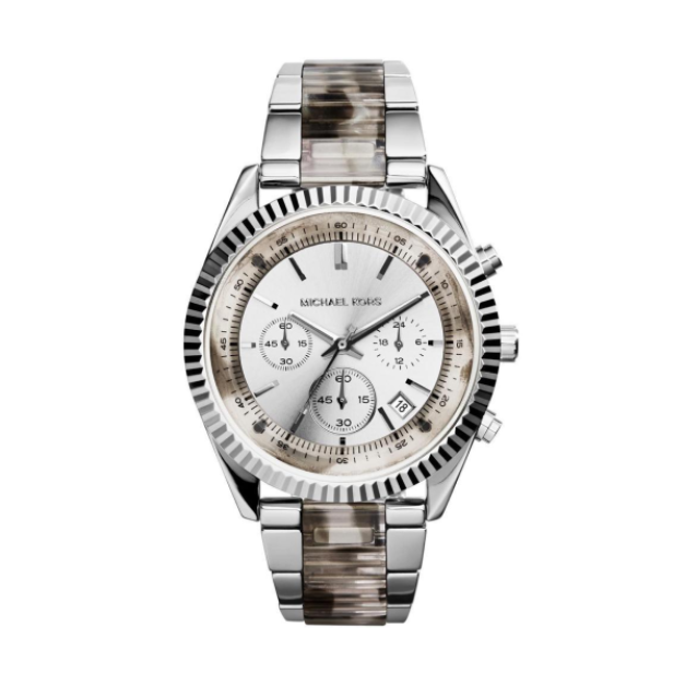 【Michael Kors】經典潮流鋸齒琥珀雙色鋼帶女仕腕錶-玳瑁灰/MK5962/台灣總代理公司貨享兩年保固