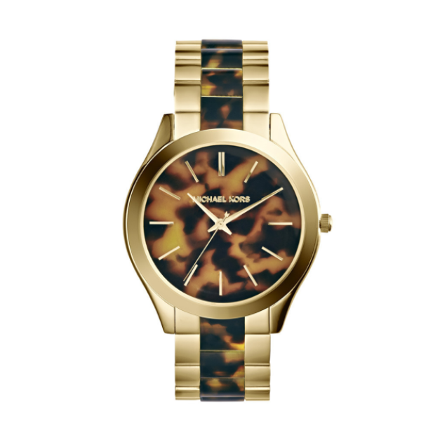【Michael Kors】復古風玳豹紋金針鋼帶女仕腕錶-琥珀金/MK4284/台灣總代理公司貨享兩年保固