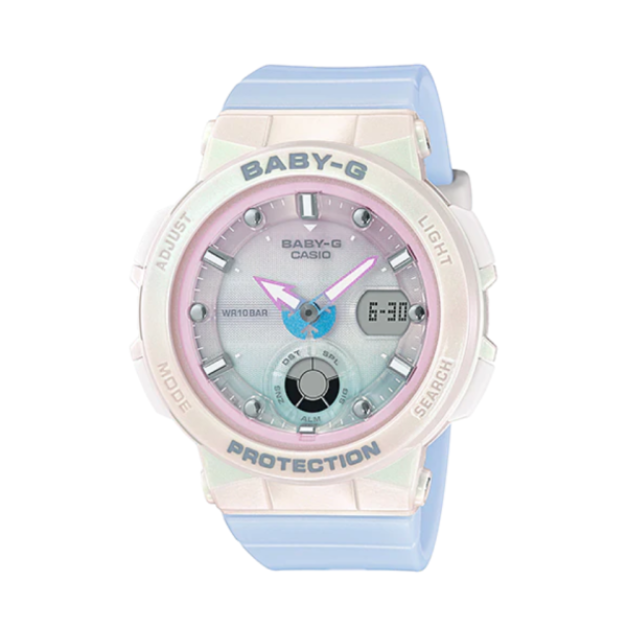 【CASIO BABY-G】海灘旅人系列貝殼時尚雙顯休閒腕錶-人魚藍/BGA-250-7A3/台灣總代理公司貨享一年保固
