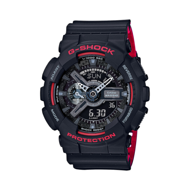 【CASIO G-SHOCK】粗曠強悍立體齒輪工業雙顯運動腕錶-潮流紅/GA-110HR-1A/台灣總代理公司貨享一年保固