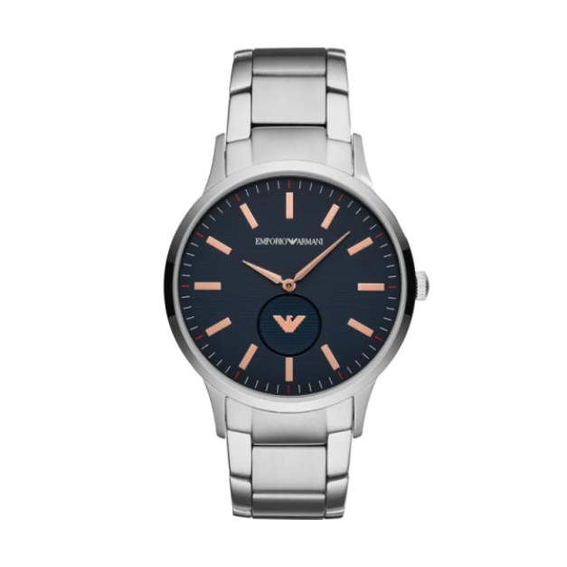 【Emporio Armani】義式低歛橫條時尚鋼帶腕錶-深海藍/AR11137/台灣總代理公司貨享兩年保固