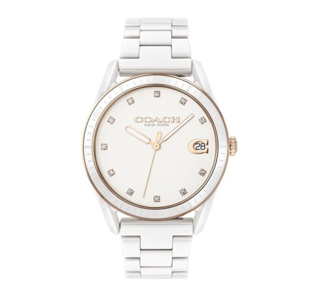 【Coach】Preston紐約晶鑽時標時尚陶瓷腕錶-珍珠白/CO14503263/台灣總代理公司貨享兩年保固