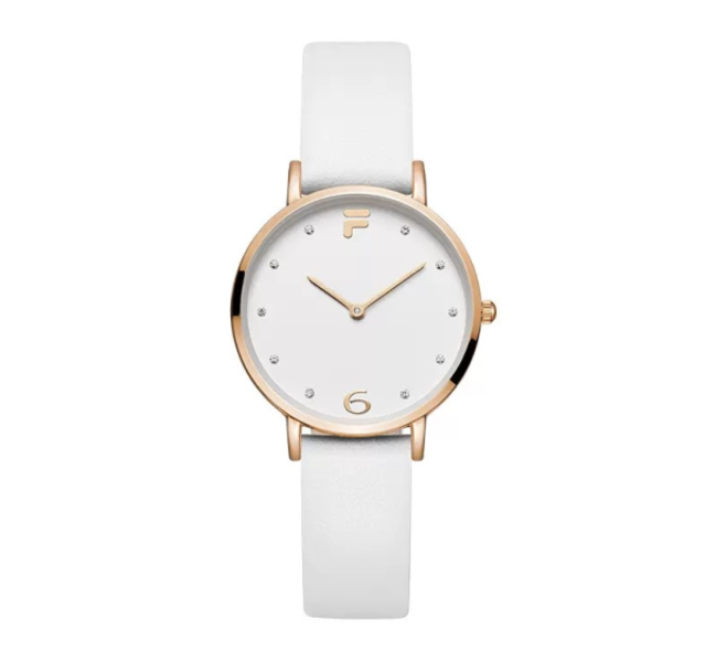 【FILA Watch】恆久極簡優雅時尚真皮腕錶-玫金白/38-6160-102/台灣總代理公司貨享三個月保固