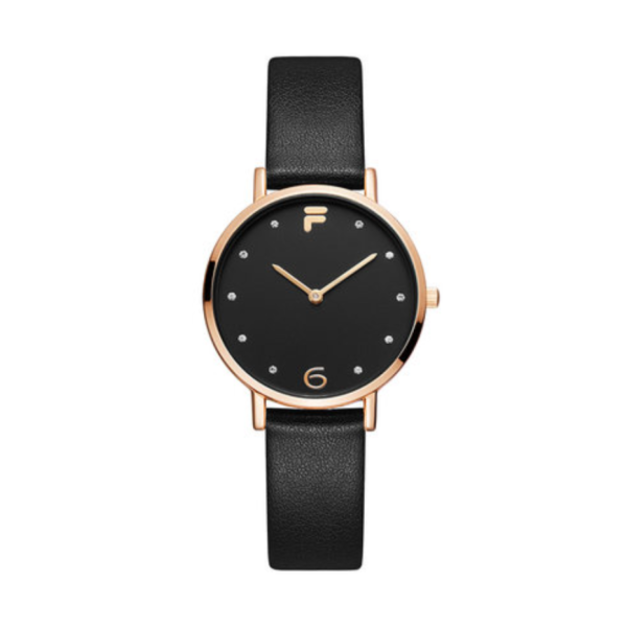 【FILA Watch】恆久極簡優雅時尚真皮腕錶-玫金黑/38-6160-101/台灣總代理公司貨享三個月保固