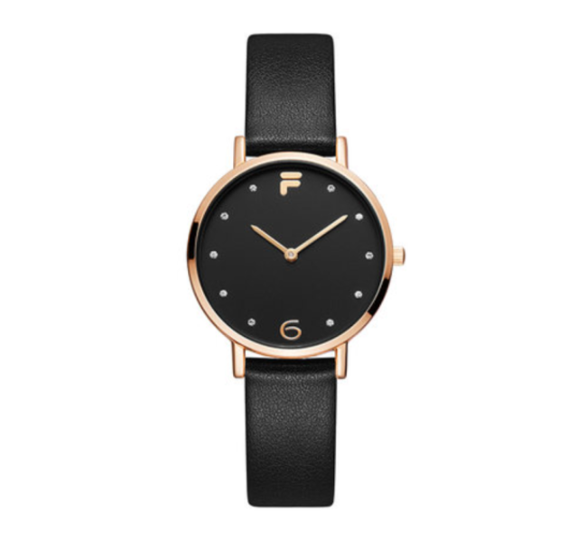 【FILA Watch】恆久極簡優雅時尚真皮腕錶-玫金黑/38-6160-101/台灣總代理公司貨享三個月保固