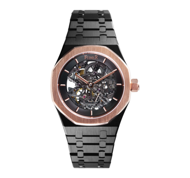 【FIBER】競速先鋒系列黑鋼骨雕鏤空多層次透視機械腕錶-玫瑰金/FB8017-2-05/台灣總代理公司貨享一年保固