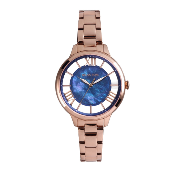 【Relax Time】晨曦之光珍珠貝鏤空時尚鋼帶腕錶-寧靜藍/RT-82-5/台灣總代理公司貨享一年保固