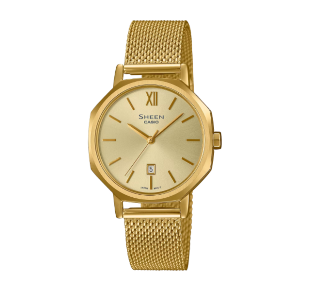 【CASIO SHEEN】高雅時尚簡約八角米蘭腕錶-高雅金/SHE-4554GM-9A/台灣總代理公司貨享一年保固
