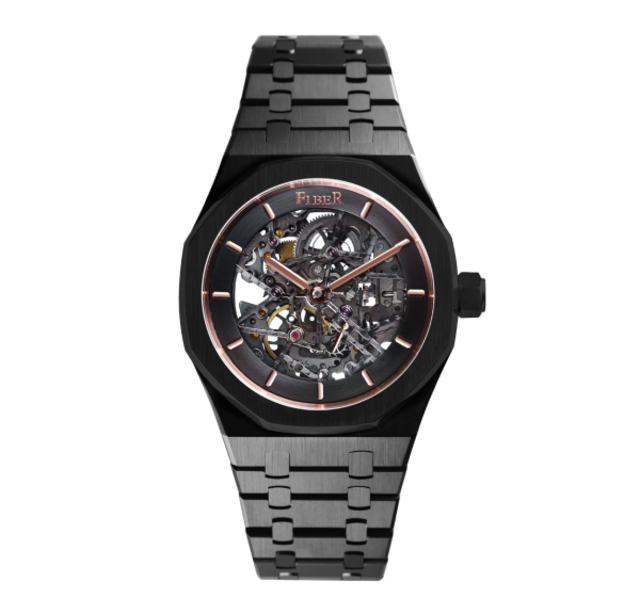 【FIBER】競速先鋒系列黑鋼骨雕鏤空多層次透視機械腕錶-消光黑/FB8017-2-08/台灣總代理公司貨享一年保固