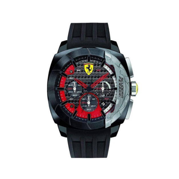 【Ferrari 法拉利】Scuderia競速碳纖維面盤設計方形橡膠腕錶-質感黑/FA0830205/台灣總代理公司貨享兩年保固