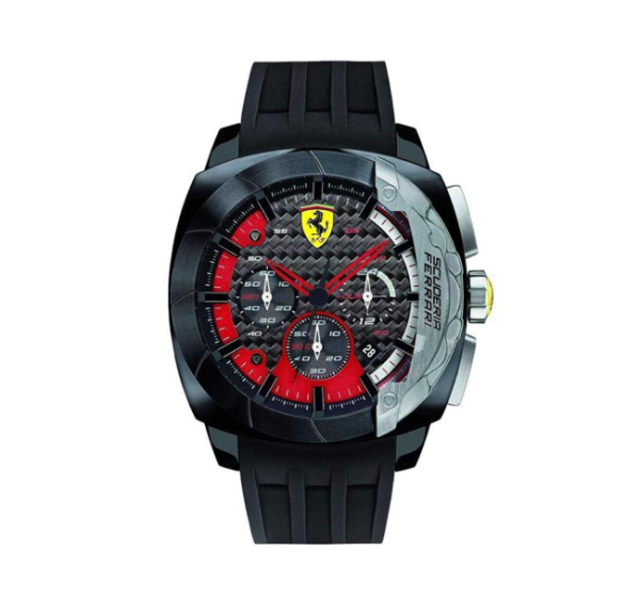 【Ferrari 法拉利】Scuderia競速碳纖維面盤設計方形橡膠腕錶-質感黑/FA0830205/台灣總代理公司貨享兩年保固
