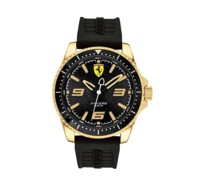 【Ferrari 法拉利】FORZA賽車胎紋面盤設計簡約橡膠腕錶-耀眼金/FA0830485/台灣總代理公司貨享兩年保固