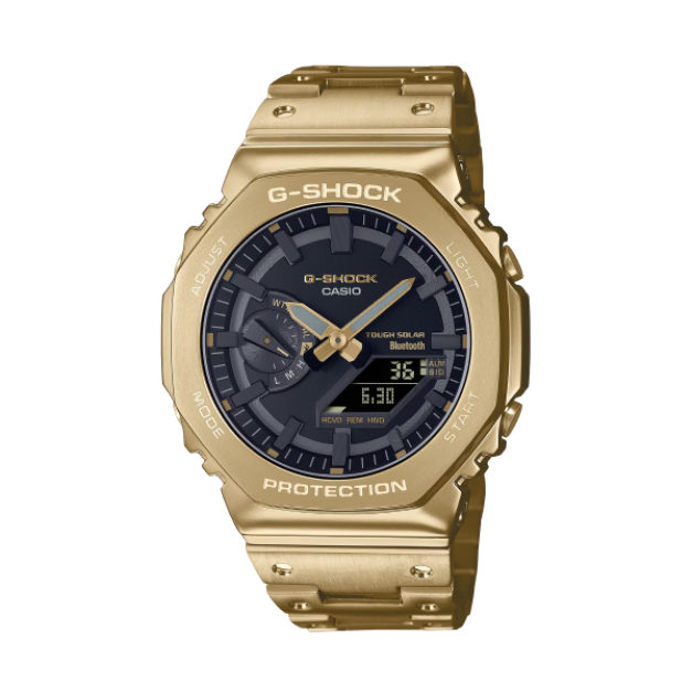 【CASIO G-SHOCK】重金屬感太陽能藍牙雙顯八角運動腕錶-奢華金/GM-B2100GD-9A/台灣總代理公司貨享一年保固