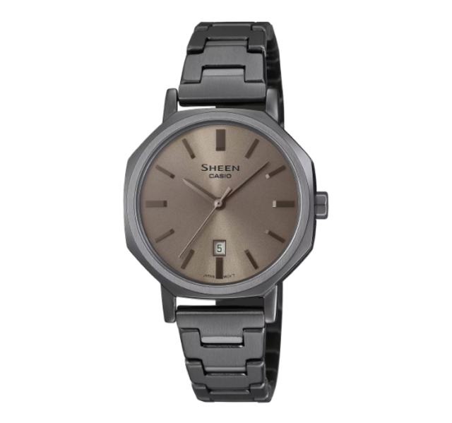 【CASIO SHEEN】高雅時尚簡約八角不鏽鋼腕錶-栗棕色/SHE-4554GY-5A/台灣總代理公司貨享一年保固