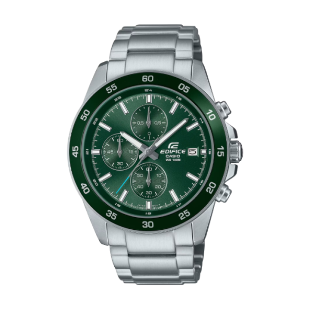 【CASIO EDIFICE】簡約時尚三眼計時鋼帶腕錶-墨綠款/EFR-526D-3AV/台灣總代理公司貨享一年保固