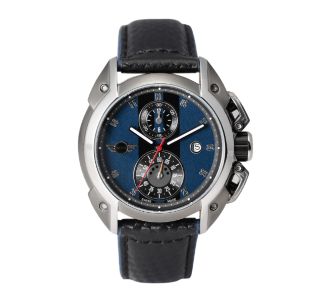 【Mini Cooper】經典時尚潮流雙圈石英腕錶-黑藍款/MINI-13/台灣總代理公司貨享三個月保固