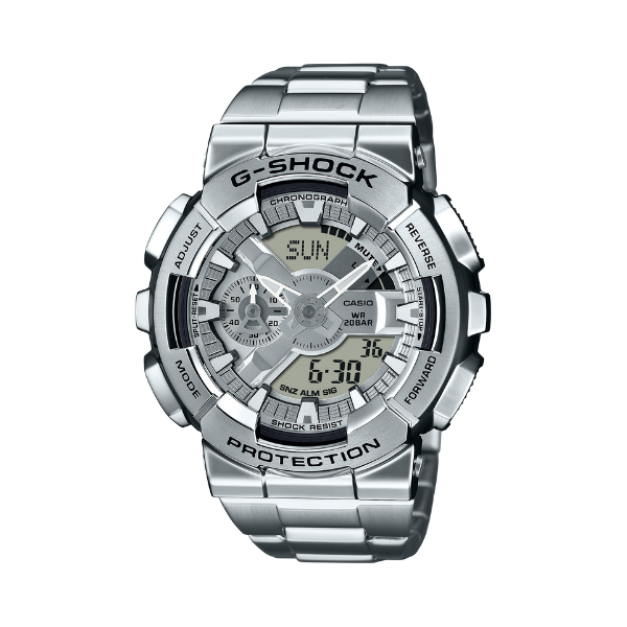 【CASIO G-SHOCK】G-STEEL110系列全金屬腕錶-白銀款/GM-110D-8A/台灣總代理公司貨享一年保固
