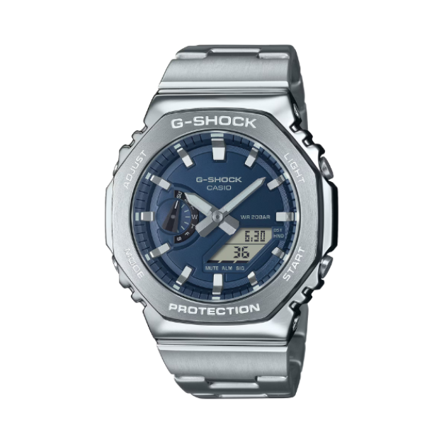 【CASIO G-SHOCK】G-STEEL系列八角雙顯金屬腕錶-海軍藍/GM-2110D-2B/台灣總代理公司貨享一年保固