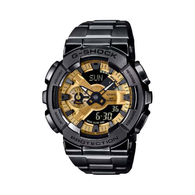 【CASIO G-SHOCK】G-STEEL110系列全金屬腕錶-黑金款/GM-110BD-1A9/台灣總代理公司貨享一年保固
