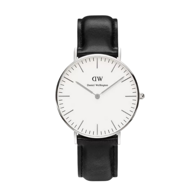 【Daniel Wellington】PETITE瑞典時尚品牌經典簡約真皮腕錶-爵士黑x銀-36mm/DW00100053/原廠公司貨一年保固
