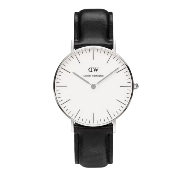 【Daniel Wellington】PETITE瑞典時尚品牌經典簡約真皮腕錶-爵士黑x銀-36mm/DW00100053/原廠公司貨一年保固