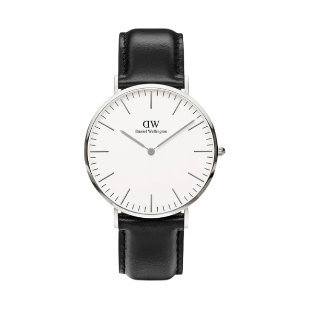 【Daniel Wellington】CLASSIC瑞典時尚品牌經典簡約真皮腕錶-爵士黑x銀-40mm/DW00100020/原廠公司貨一年保固