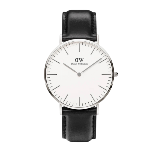 【Daniel Wellington】CLASSIC瑞典時尚品牌經典簡約真皮腕錶-爵士黑x銀-40mm/DW00100020/原廠公司貨一年保固