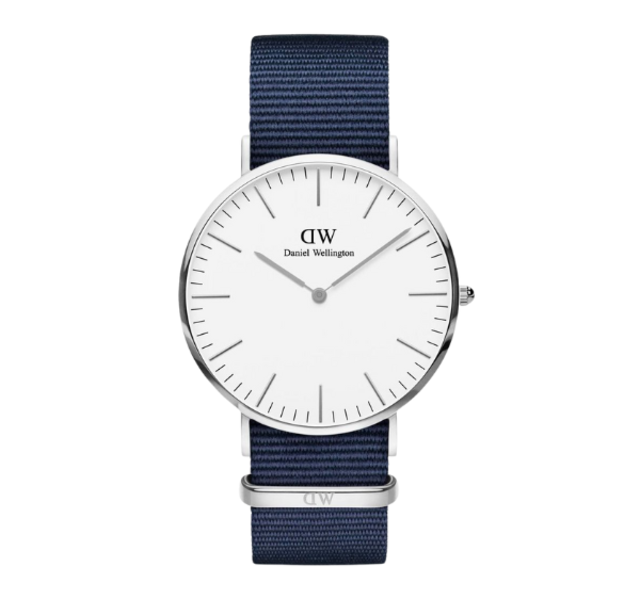 【Daniel Wellington】CLASSIC瑞典時尚品牌經典簡約尼龍腕錶-藏藍x銀-40mm/DW00100276/原廠公司貨三個月保固